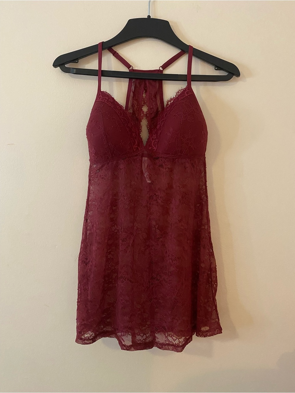 Sheer Lace Burgundy Babydoll Chemise medium